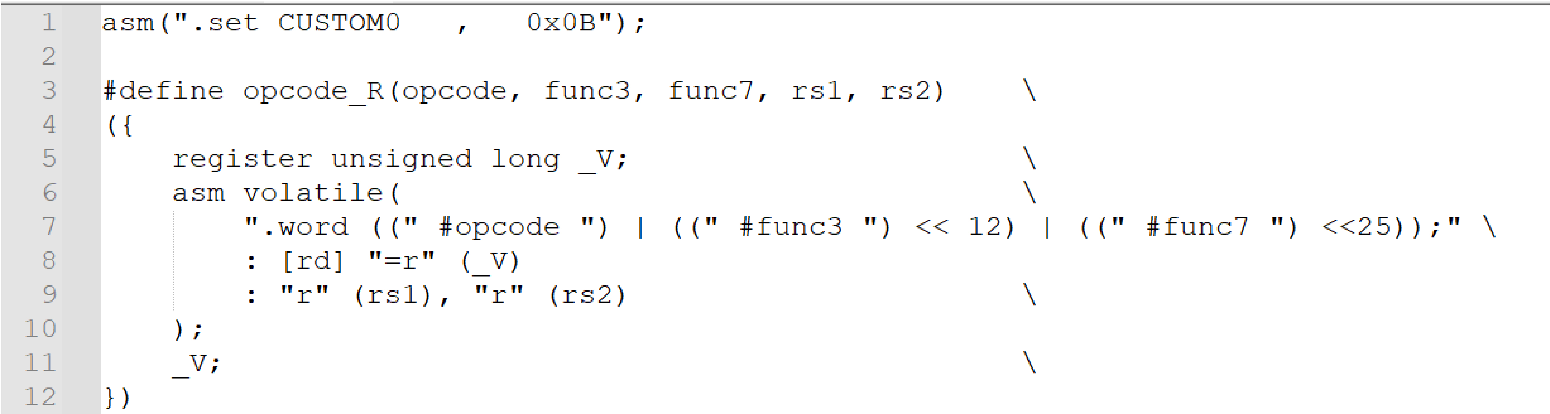 Macro to Format a Custom Instruction for Inline Assembly 